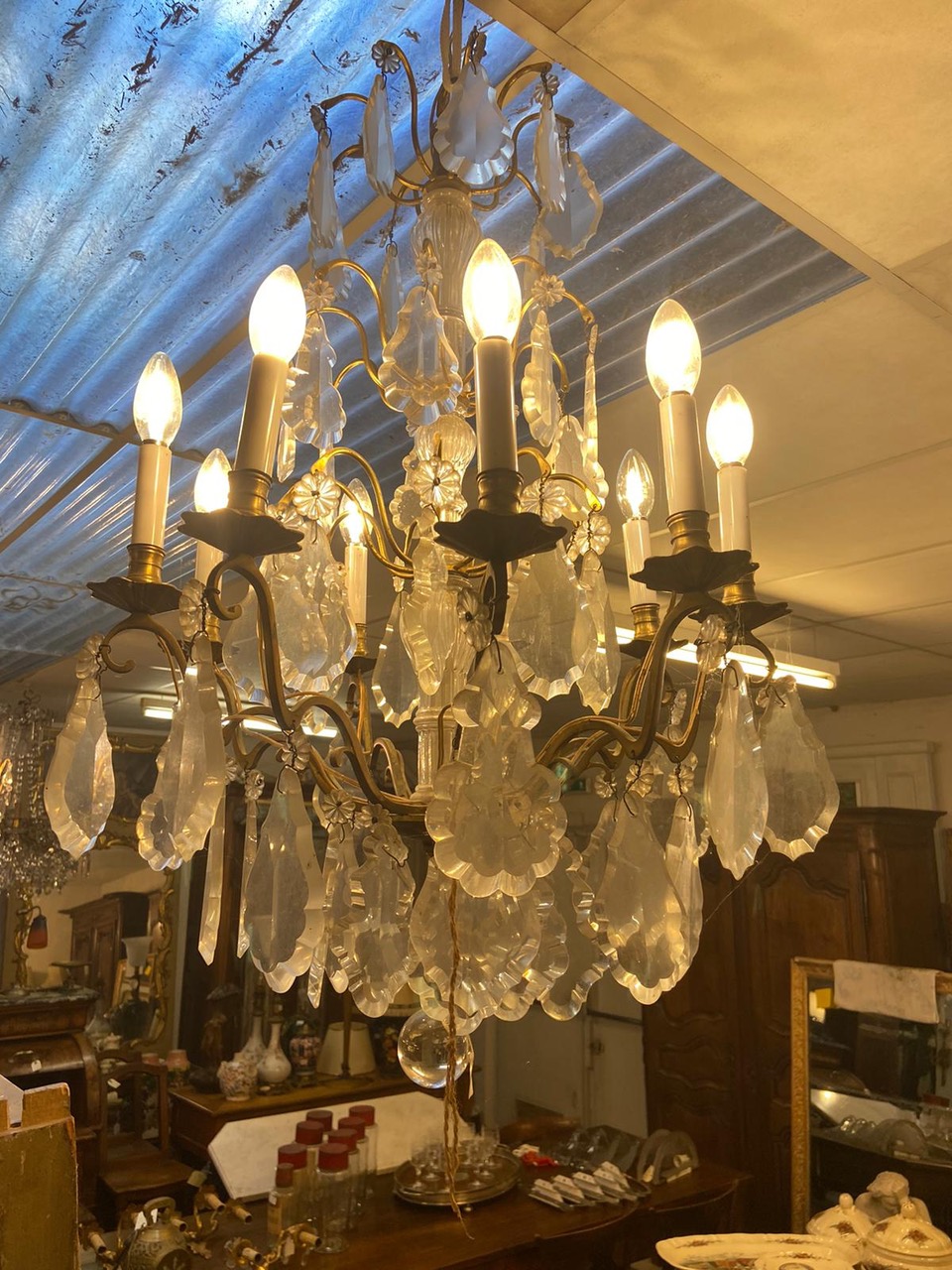 French Chandelier to be restored and rewired. 94cm L X 52cm W. Town and Country Antiques