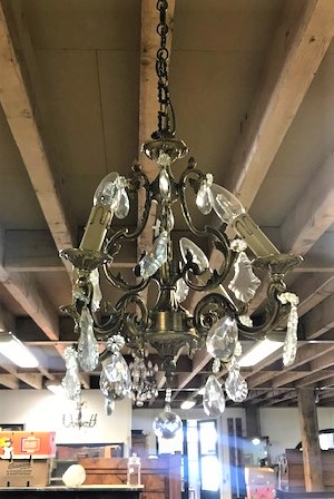 French Chandelier with Crystals .4 Arms. Will be restored and rewired. C:1920. Town and Country Antiques