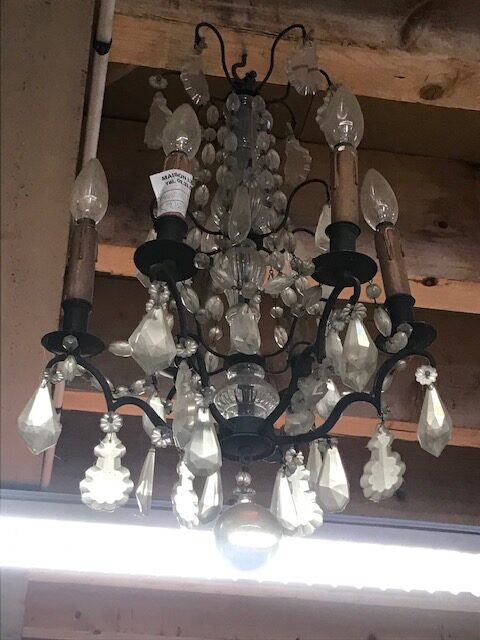 French Chandelier with Crystal drops. 6 Arms. Will be restored and rewired. Town and Country Antiques