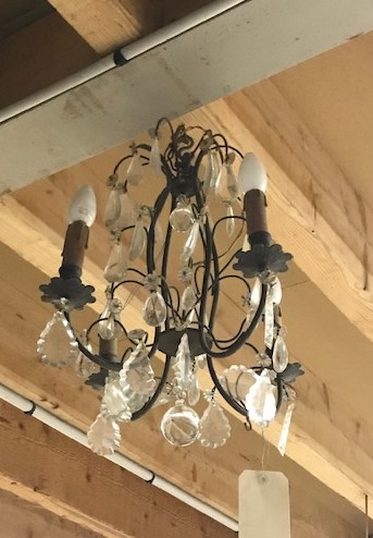 French Chandelier with crystals and 4 arms. Will be restored and rewired. Town and Country Antiques
