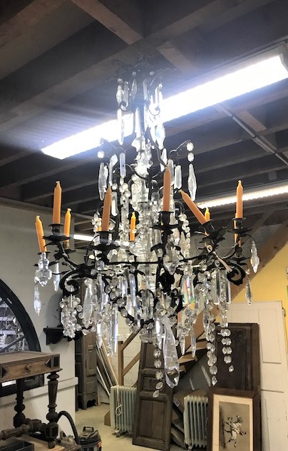 French Chandelier with crystals and 12 arms. Will be rewired and restored. Town and Country Antiques