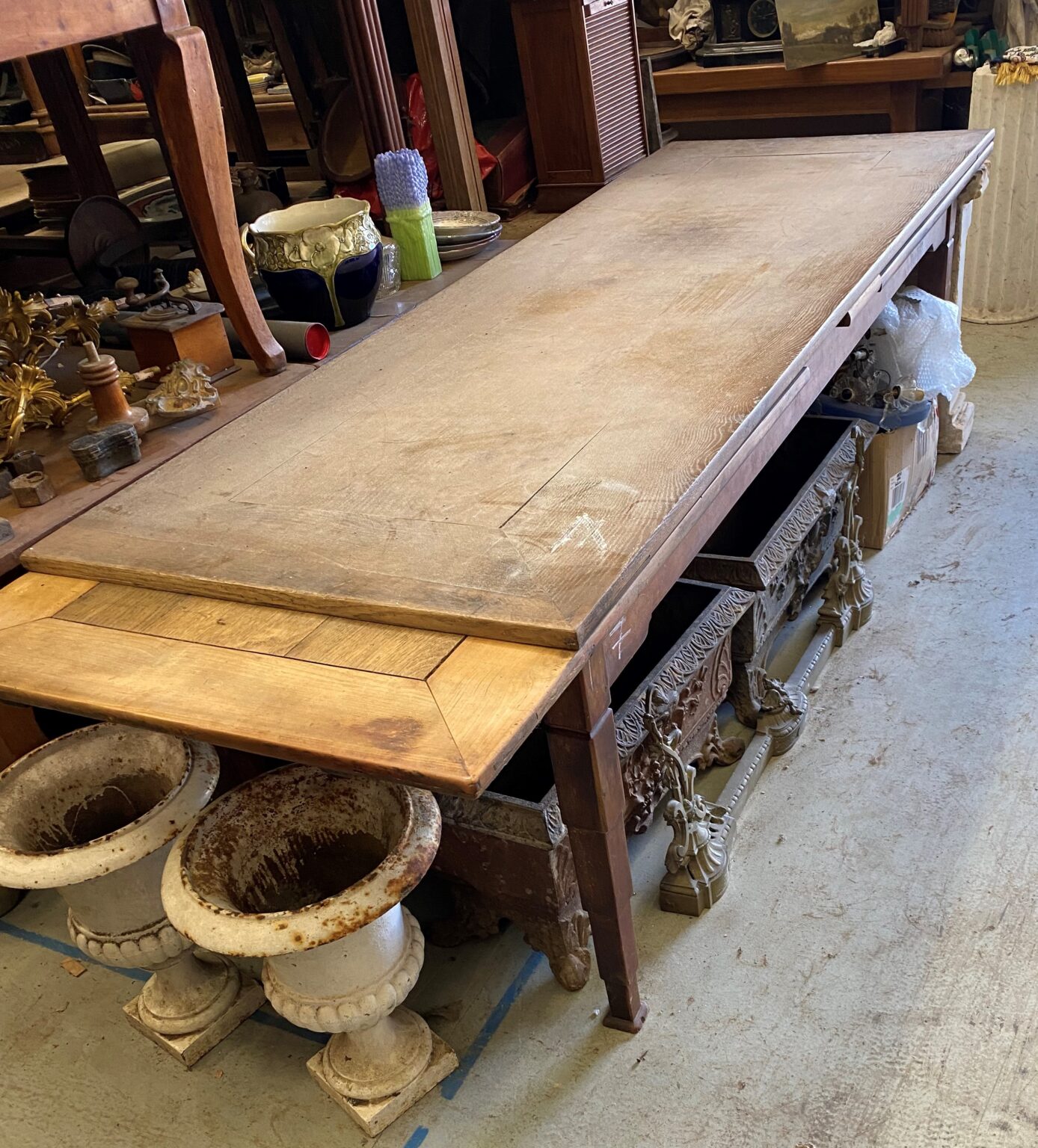 French Provincial Table in Oak. Extendable with Picture frame top and extensions. Town and Country Antiques