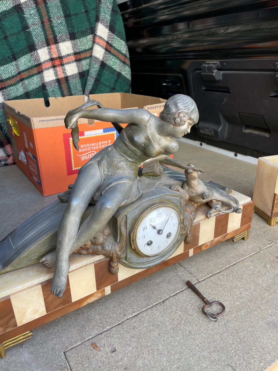 Art Deco Clock with Lady and Otto