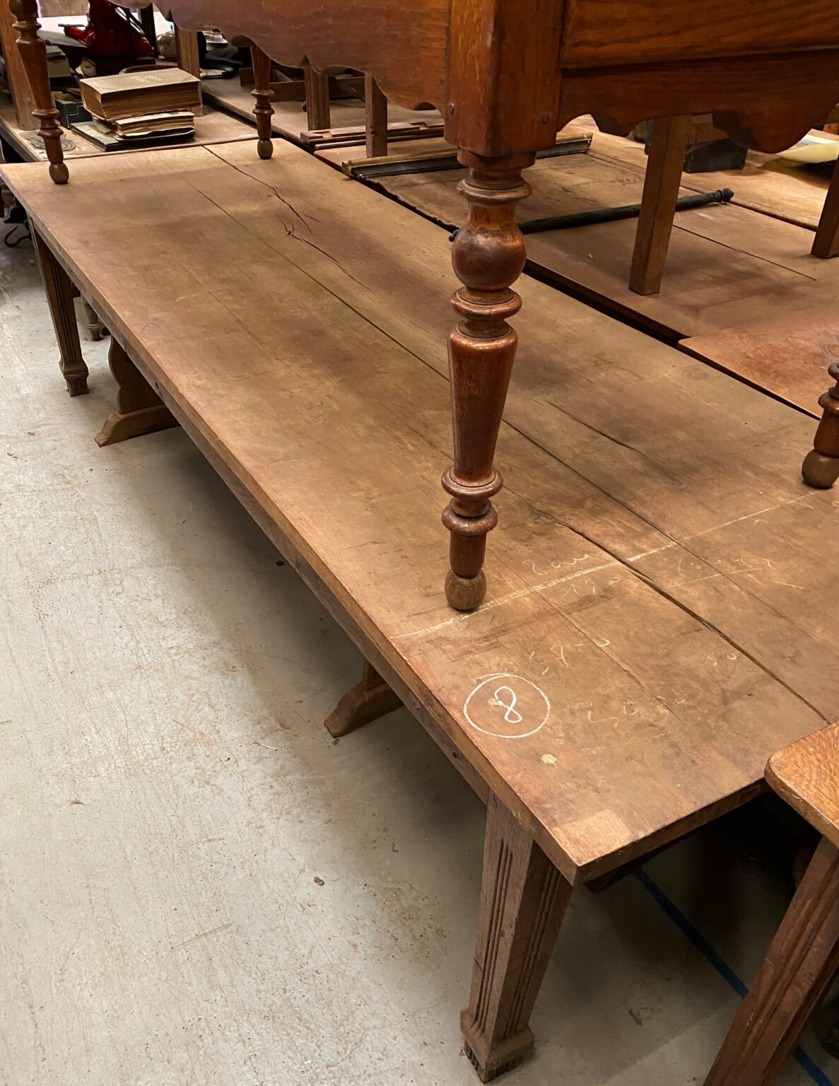 Oak French Provincial Table with square reeded legs