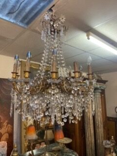 French Chandelier with bronze frame. To be restored and rewired. 10arms Circa 1850. Town and Country Antiques