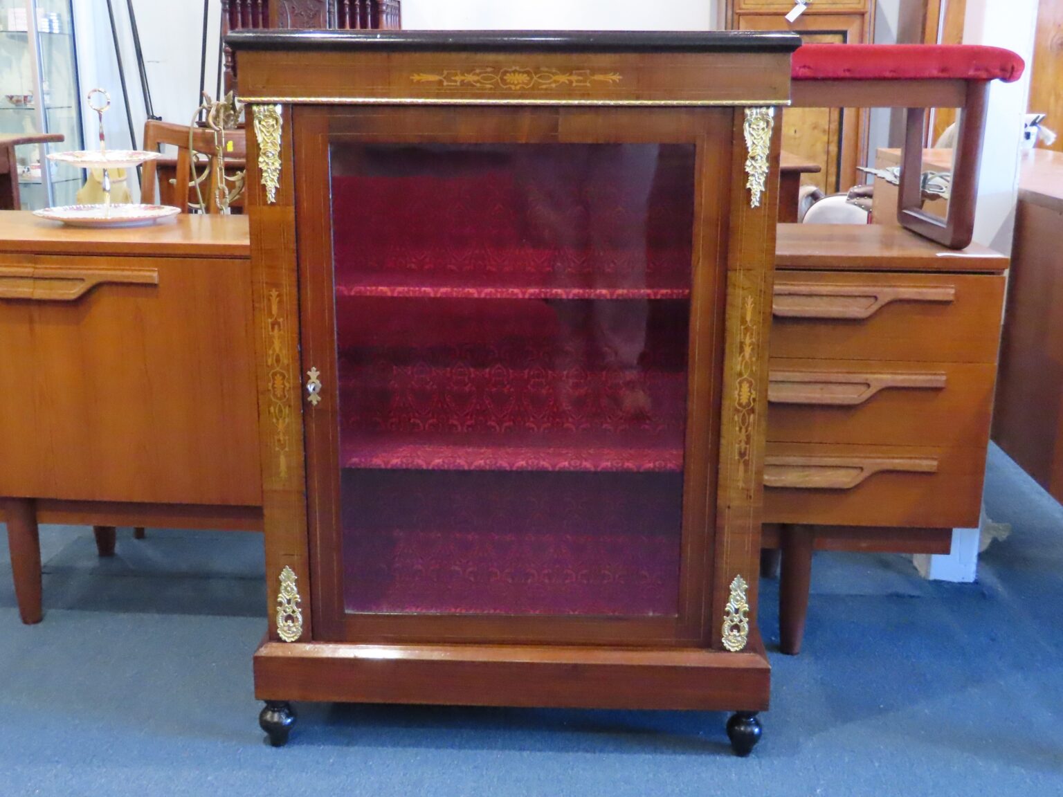 19th Century English Walnut Pier Cabinet with Ormolu fittings. Town and Country Antiques