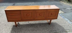 Mid Century Modern Teak Sideboard. # doors with square handles and 3 Drawers. Town and Country Antiques
