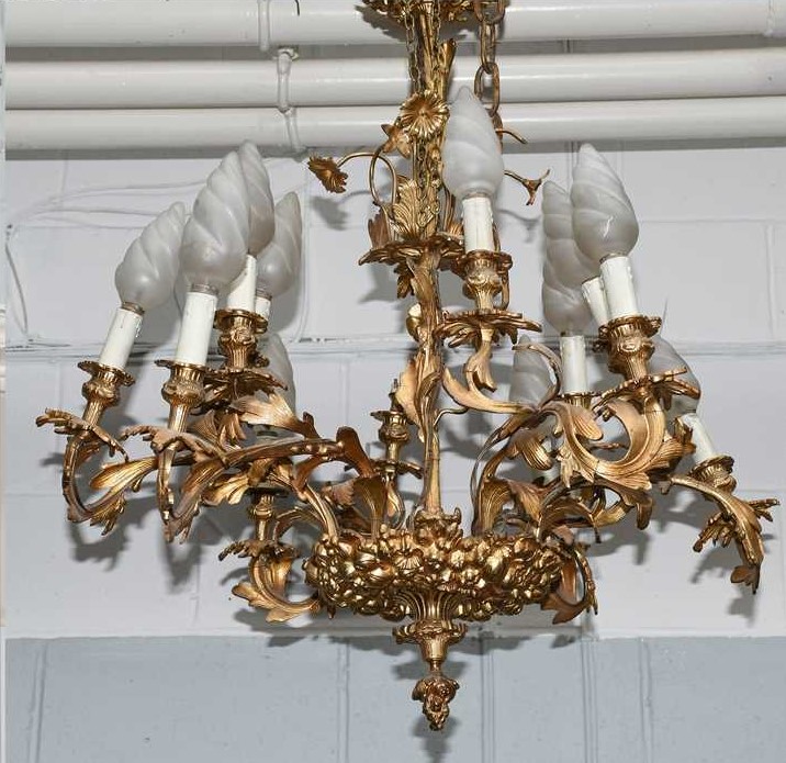 Fabulous French Roccoco Revival Gilt Bronze 10 armed Chandelier. Town and Country Antiques