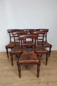 6 Mahogany Bar back Chairs. Drop in Seats with turned front legs. Town and Country Antiques