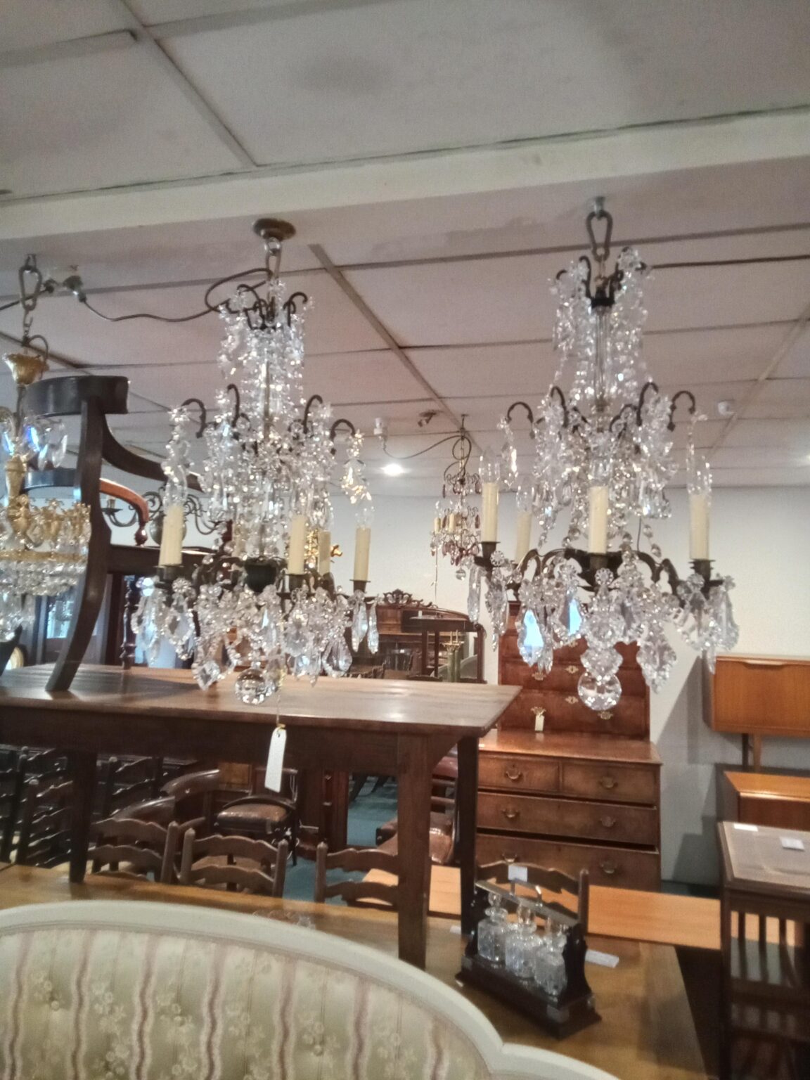 Pr of French Chandeliers. Rewired to Australian standards. 90cm L x %0cm W. Town and Country Antiques