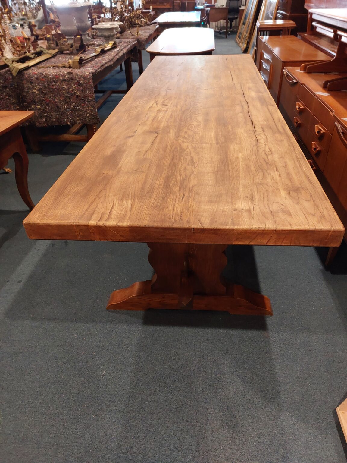 Large 2.96cm L x 94cm w Oak table trestle form. Lovely grain. Town and Country Antiques