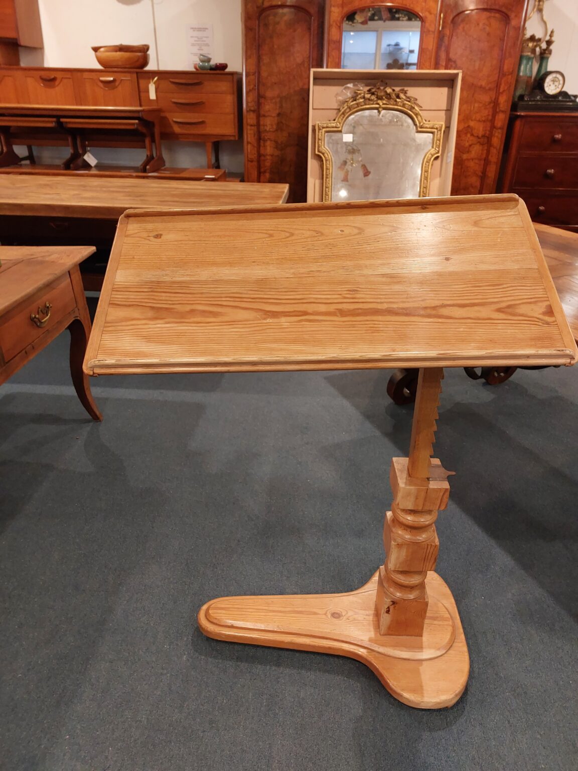 English reading desk on stand in Pine . Stand is adjustable. Town and Country Antiques
