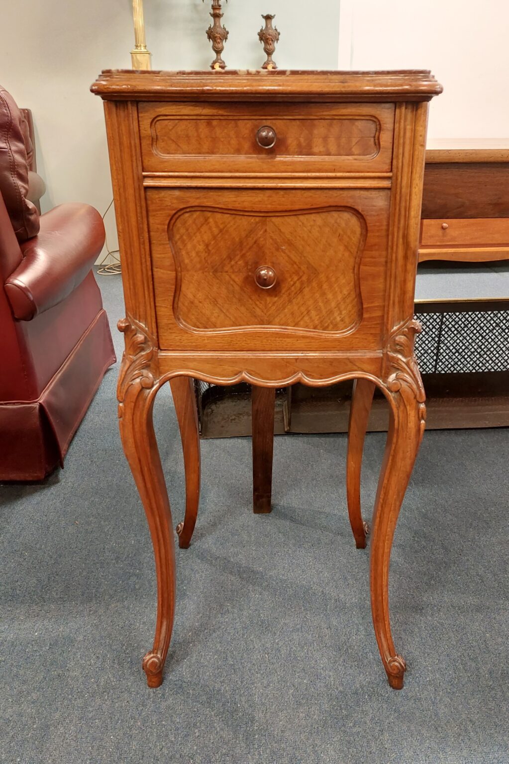 French walnut bedside table