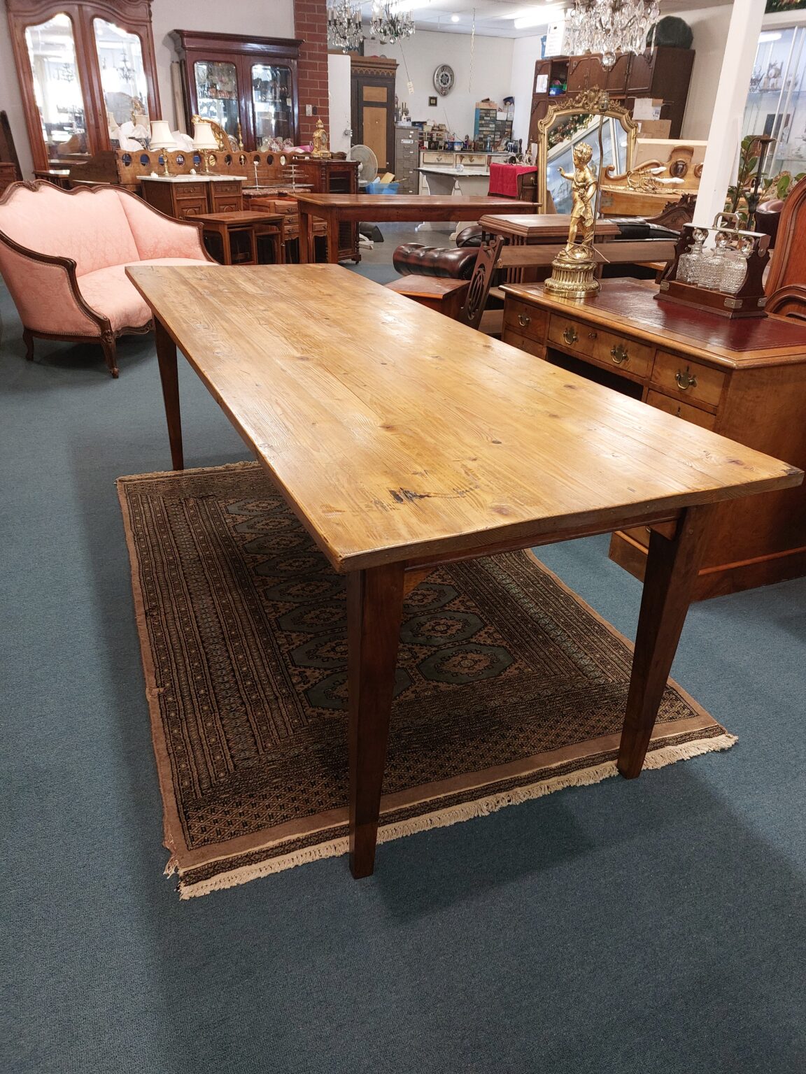 French table with tapered legs pine top cherrywood legs